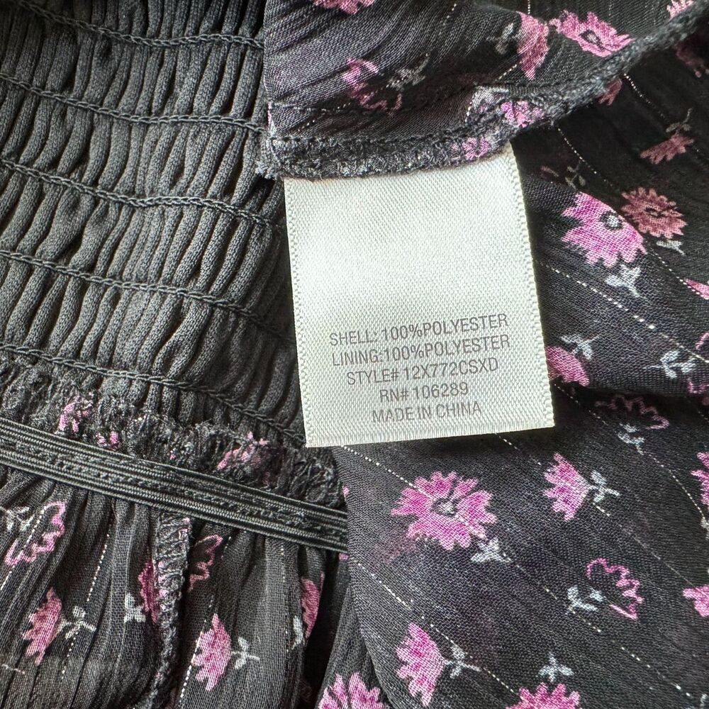 Mi Ami Top Sz M Sheer Cropped Black Square Neck Floral Long Sleeve