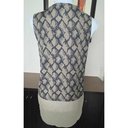 Banana Republic Top Sz XS Brown Black Print Sleeveless Semi Sheer Round Neck