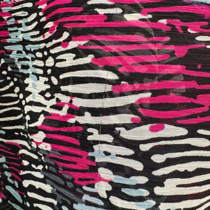 BCX Sheer Top Women Sz M Black with Fucsia White Print Over Cami Tank Ruched Hem