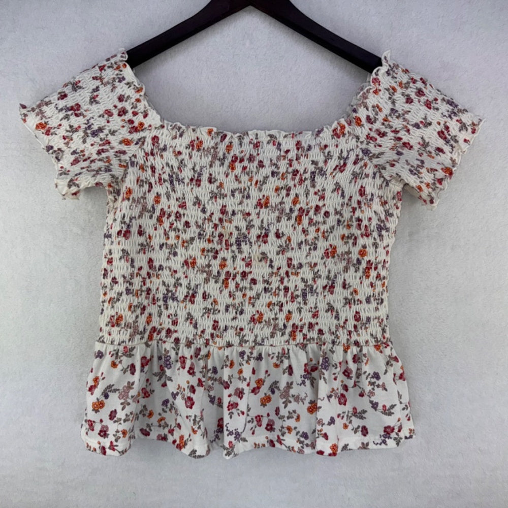 American Eagle Top Sz M Floral Off The Shoulder Ruched Peplum