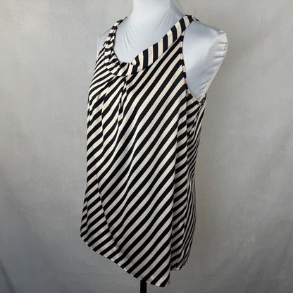 The Limited Women Top Size M Satin Striped Round Pleat Collar Sleeveless
