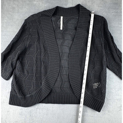 Leo & Nicole Top Sz XXL Women Black Open Knit Cardigan 3/4 sleeves