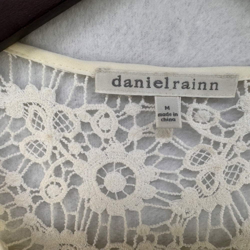 Daniel Rainn Ladies Top Sz M Sheer Cream and crochet lace shoulder neckline