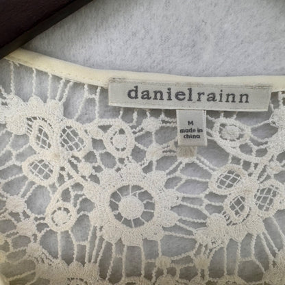 Daniel Rainn Ladies Top Sz M Sheer Cream and crochet lace shoulder neckline