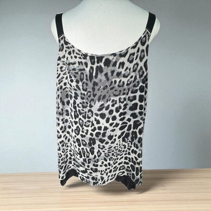 Lane Bryant Tank Top Sz 26 Leopard Print Lace Layered Flowy Scoop Neck