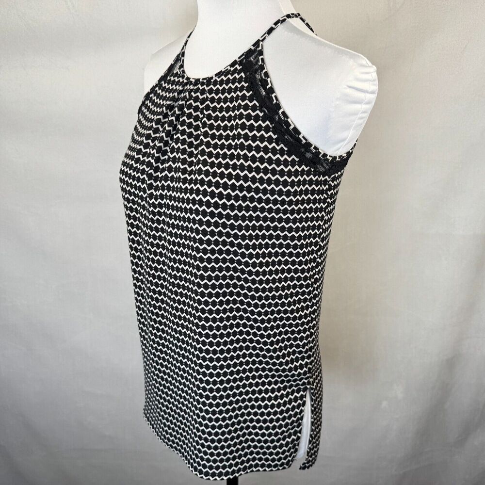 Candies Women Halter Top Sz XS Black White Geometric Print Sleeveless Lace Trim