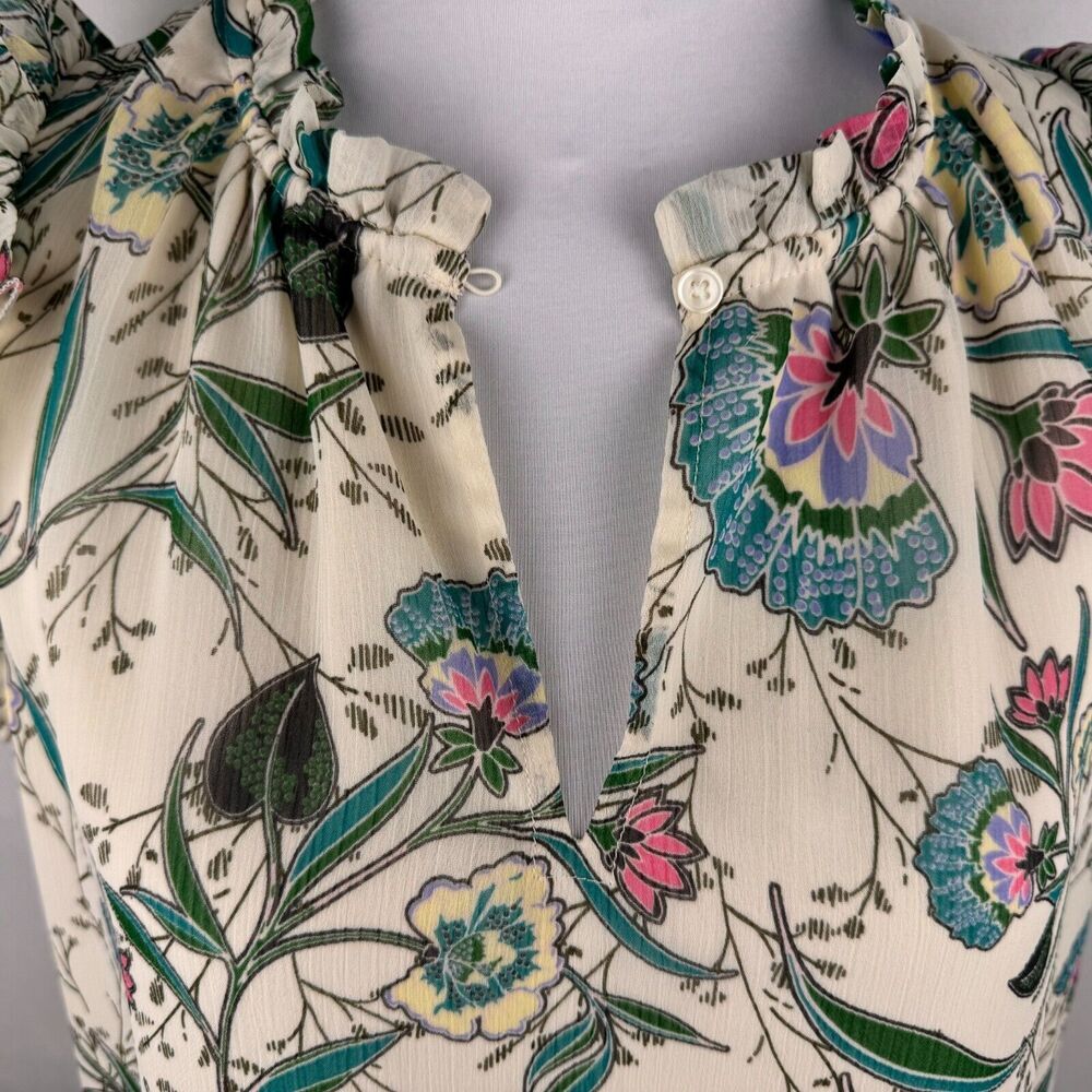 LOFT Sz S Ivory Sleeveless Lined Floral Ruffle Neck Sheer Tank Top