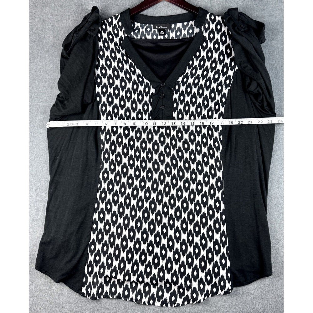 Alyx Blouse Sz 3X Sheer Black White 2-Piece V-Neck roll up sleeves