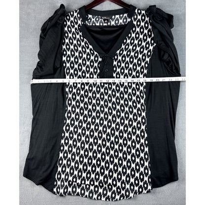 Alyx Blouse Sz 3X Sheer Black White 2-Piece V-Neck roll up sleeves