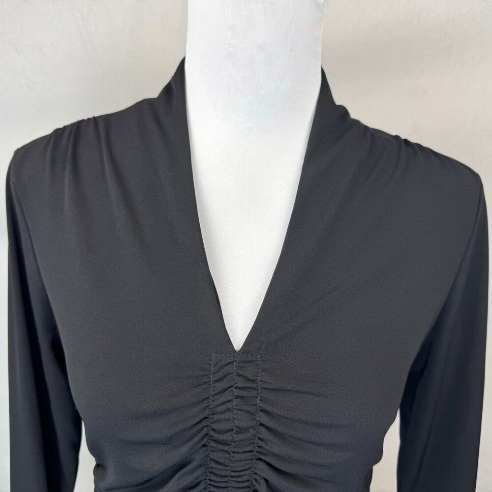 Alfani Women Blouse Sz M Long Sleeve V-Neck Ruched Front