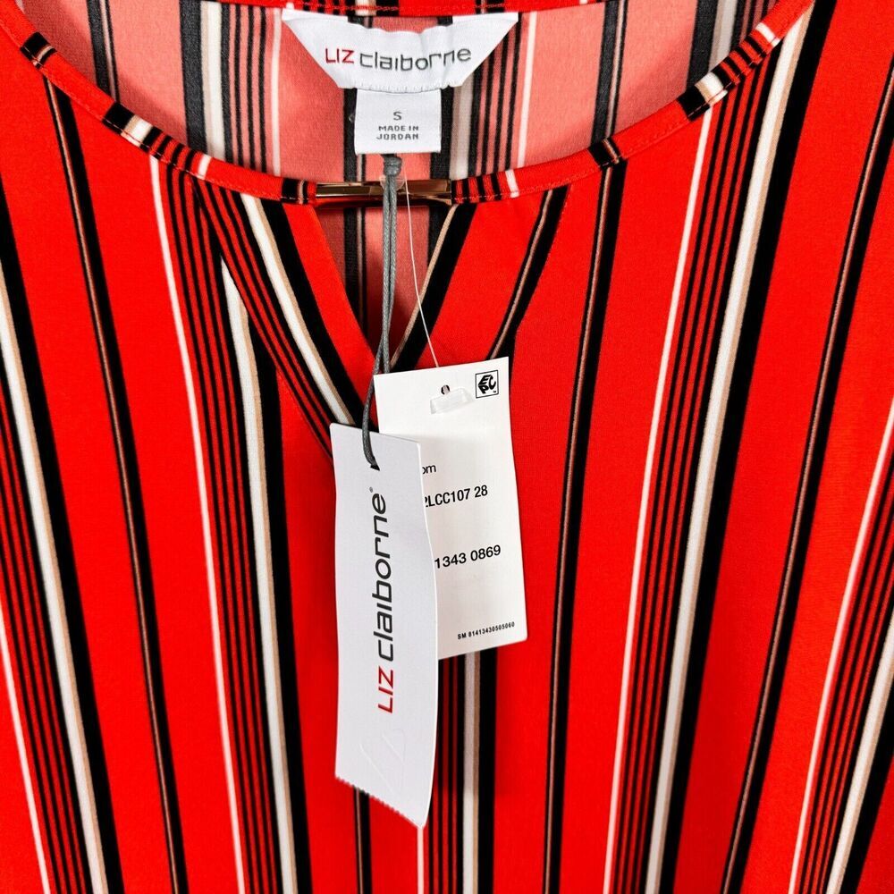 Liz Claiborne Ladies Blouse Sz S Career Vertical Stripe Cap Sleeve