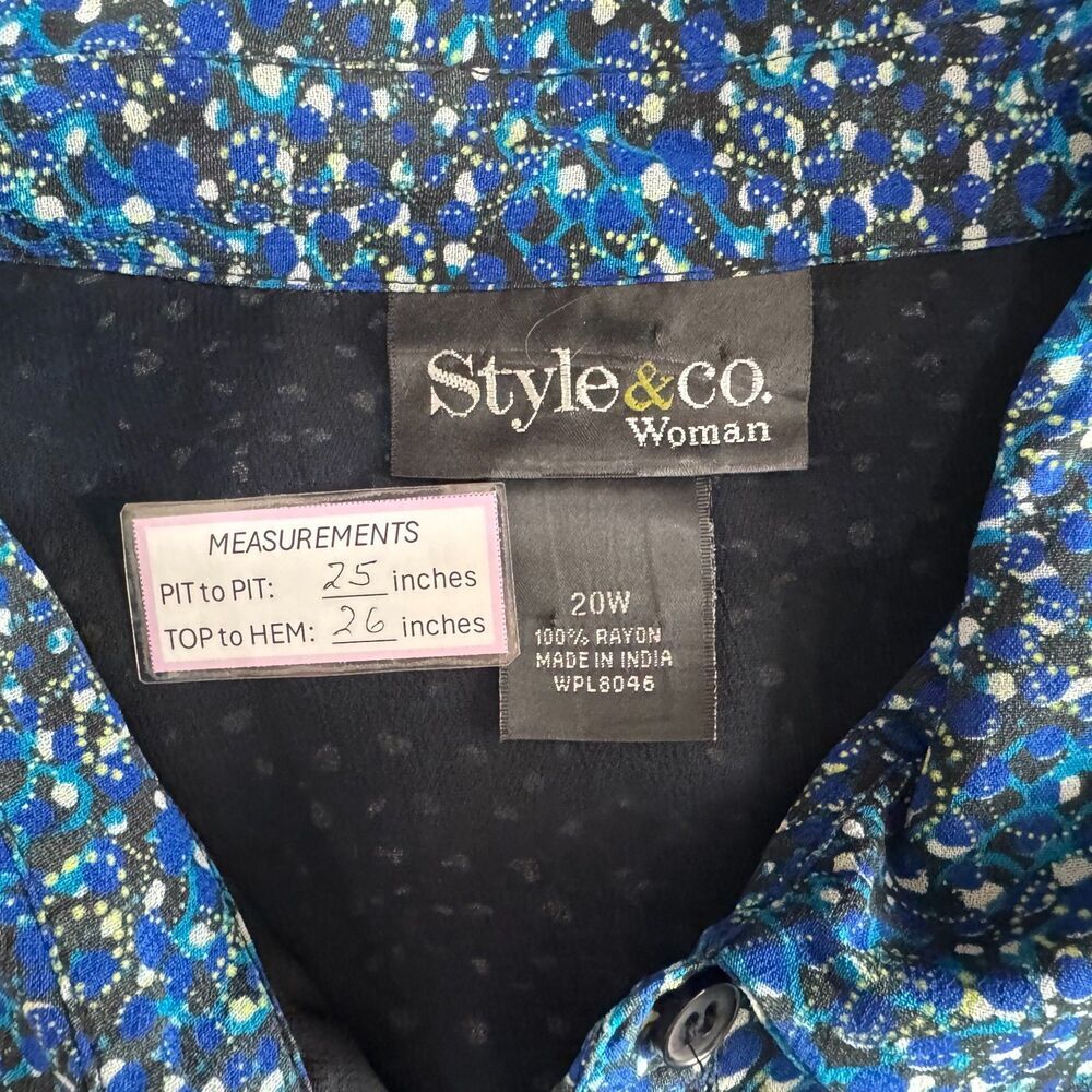 Style&Co Woman Blouse Sz 20W Floral Peplum Pleated Short Sleeve Button Up Lined