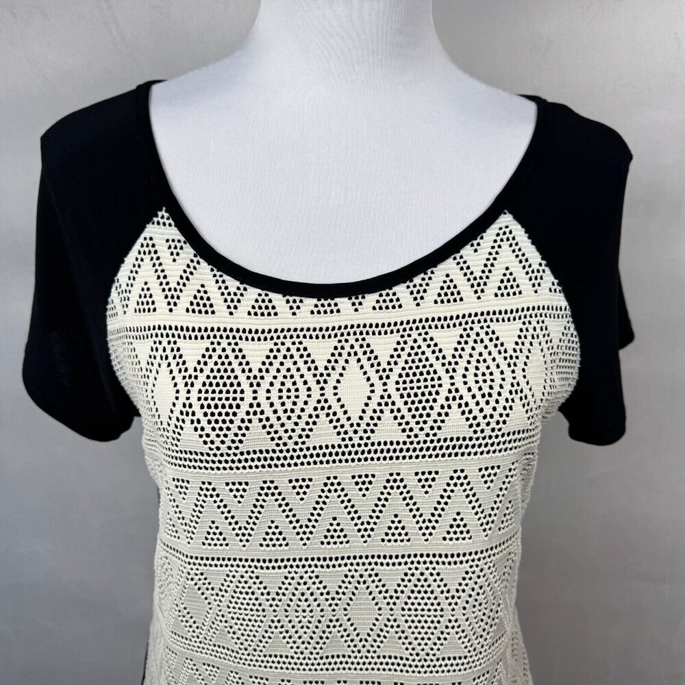 PerSeption Concept Women Sz S Black Cream Round Neck Cap Sleeve