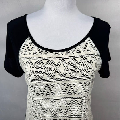 PerSeption Concept Women Sz S Black Cream Round Neck Cap Sleeve