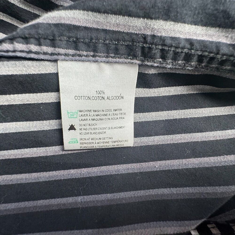 Report Collection Men Shirt Sz L Striped Button Down Long Sleeve Black Gray
