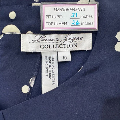 Laura & Jayne Vintage Blouse Sz 10 Blue White Flowers Polka Dots Pleated