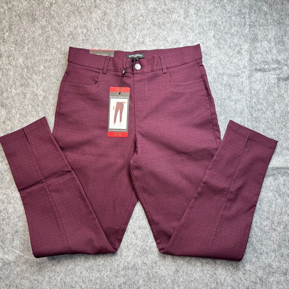 Mario Serrani Ladies Sz M Burgundy Textured Pull-On Stretch Pant NWT B2069