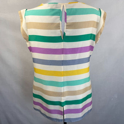 The Limited Ladies Top Sz M Polyester Multicolor Striped Round Neck Cap Sleeves
