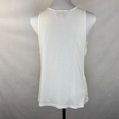 Loft Women Top Sz S Ivory Sleeveless Round Neck Ruffle Pullover