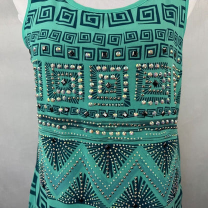 Voice Of California Top Sz S Knit Green Geometric Sequined Sleeveless