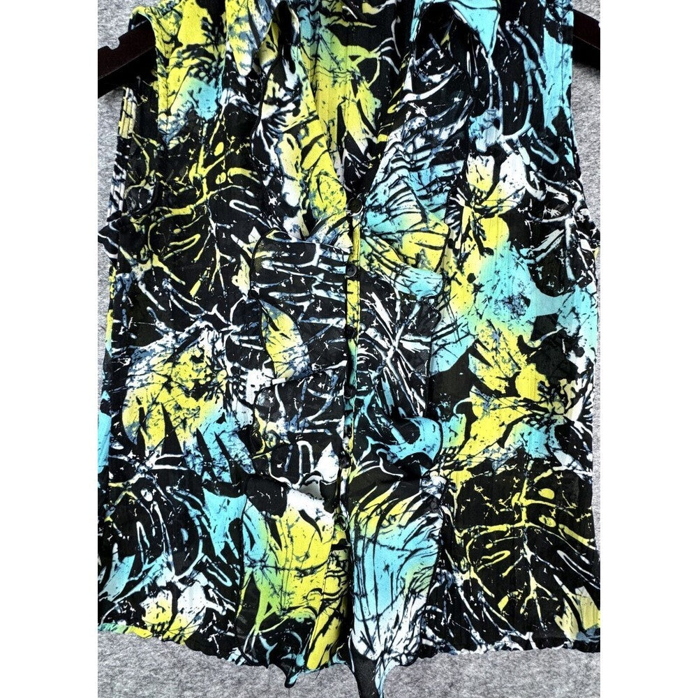 Style & Co Women Crinkle Top Blouse Sheer Collar Button Down Ruffle Size 4P