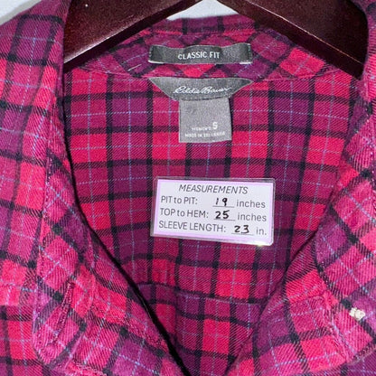 Eddie Bauer Ladies Sz S Flannel Shirt  Red/Black Plaid Long Sleeve Button Down