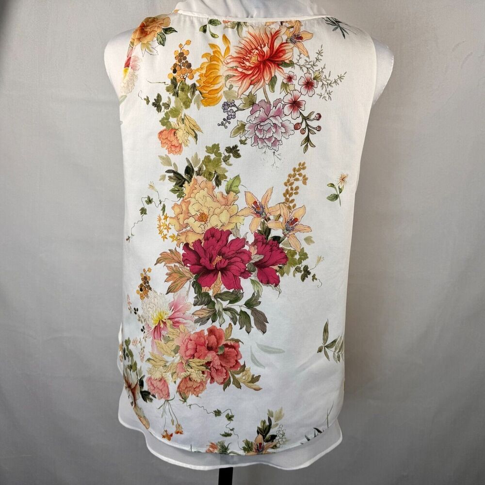 Antonio Melani Yumi Blouse Sz XS V-Neck Sleeveless Ivory & Persimmon two layers