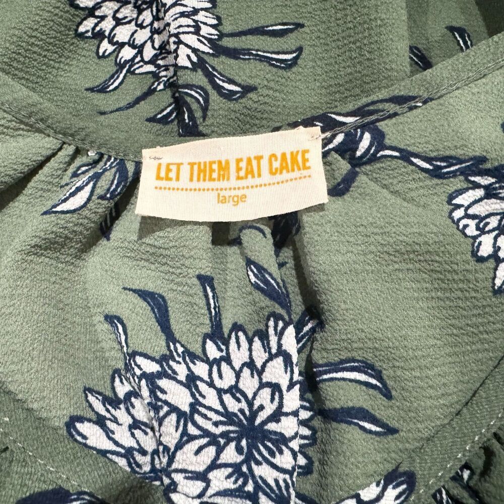 Let Them Eat Cake Sz L Crop Top Green Blue Flowers V-Neck Wrap elastic waist