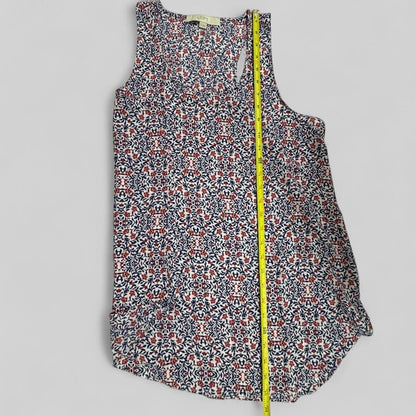 LOFT ladies top Sz M White with Red Blue print sleeveless tunic round neck