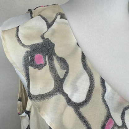 Loft Ann Taylor Beige Top Sz S Ruffled Layers Gray Pink Print VNeck Sleeveless