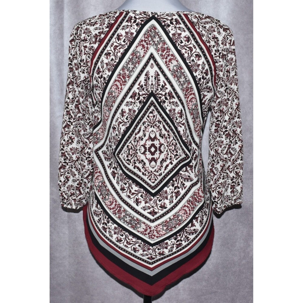 Heart Soul Boho Burgundy Floral V-neck Long Sleeve Blouse - Size Small