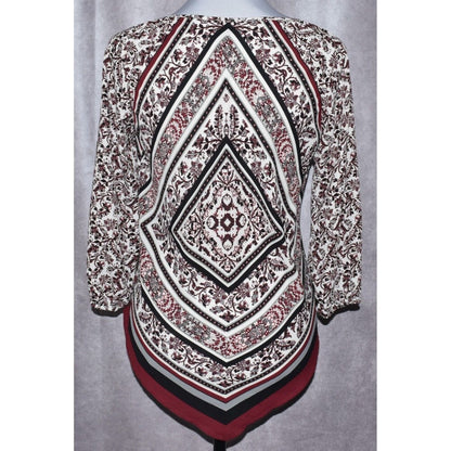 Heart Soul Boho Burgundy Floral V-neck Long Sleeve Blouse - Size Small