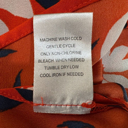 Daniel Rainn Top Sz 8 Pullover Keyhole Orange Floral Print Ruched Neckline