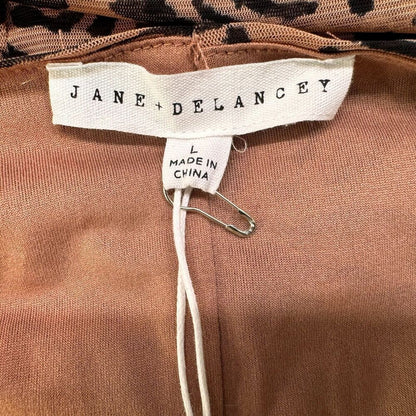 Jane + Delancey Ladies Top Sz L Brown Ruched sides Sleeveless Animal Print