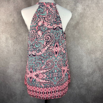 Cynthia Rowley Halter top Sz L Multicolor Paisley print, front keyhole