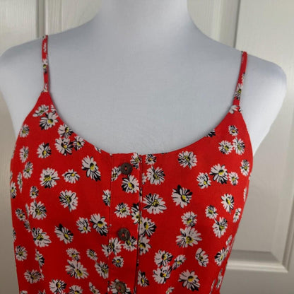 Papermoon Women Top Sz S Red Flower Print Buttons Round Neck Straps Front Tie