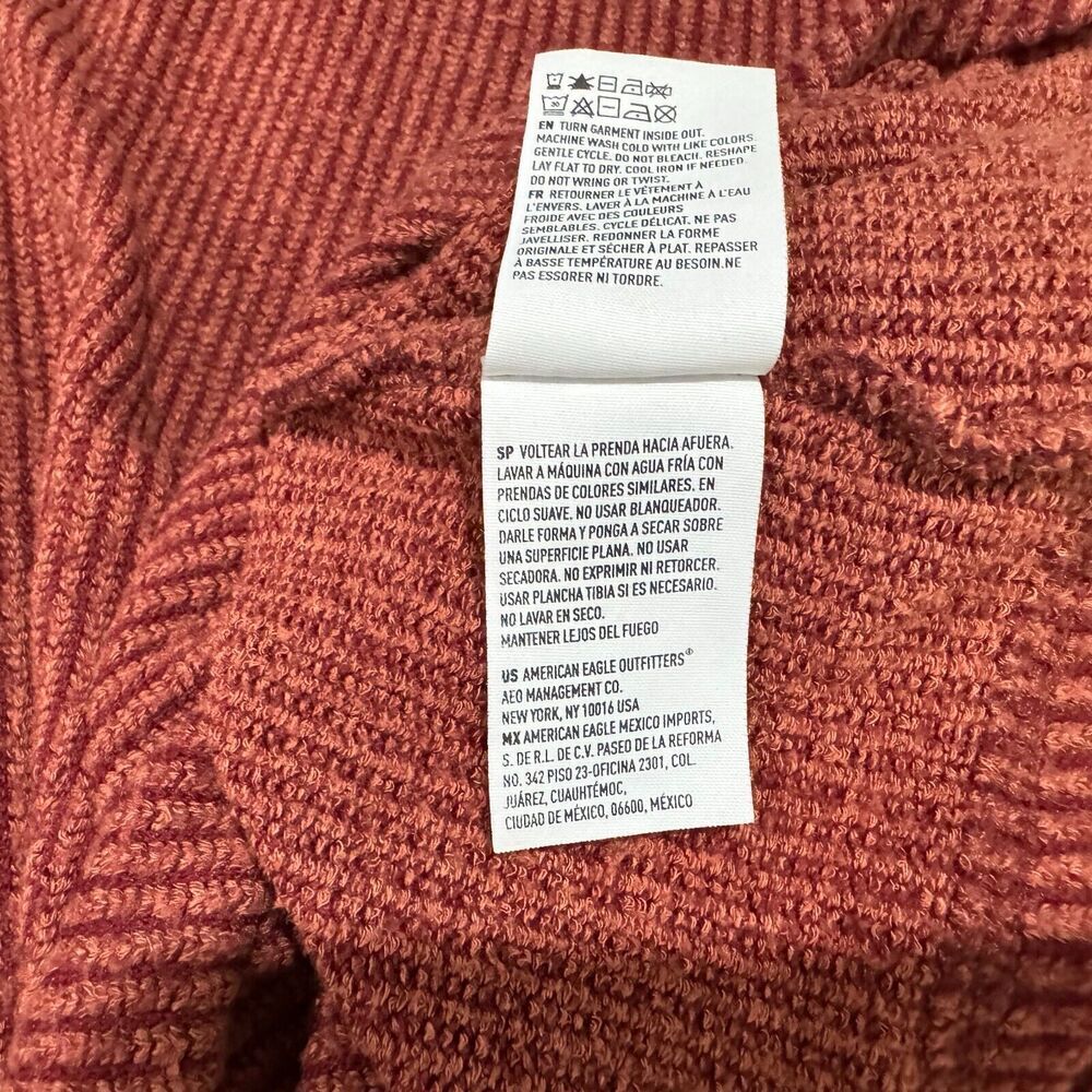 American Eagle Crop Top Sz XS Burnt Umber Ribbed Knit Button up VNeck Tie Front