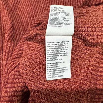 American Eagle Crop Top Sz XS Burnt Umber Ribbed Knit Button up VNeck Tie Front