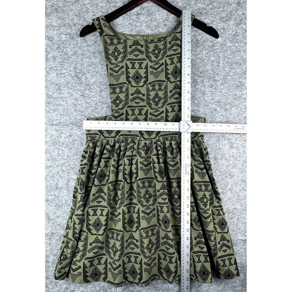 Forever 21 Romper Style Lined Green Dress Black Western Aztec Print Sz Medium