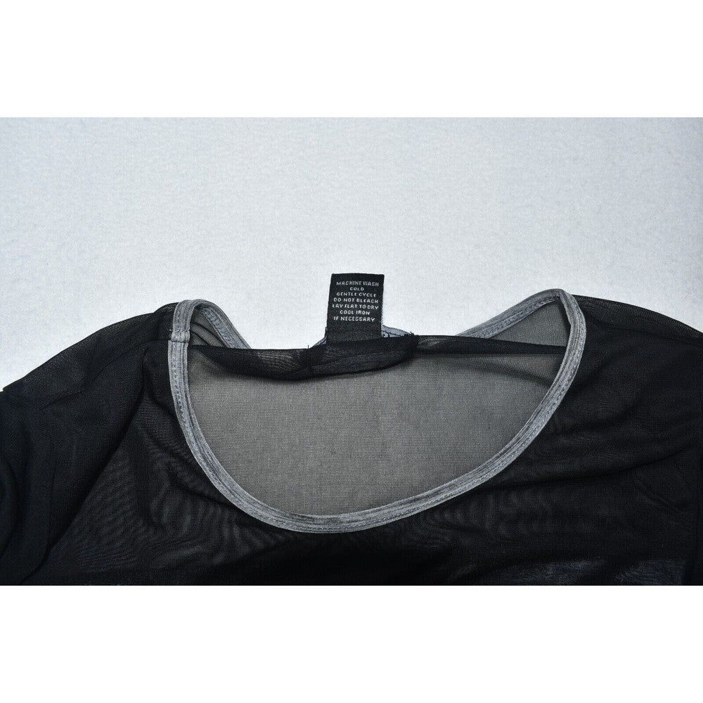 Adele & May Ladies Top Sz M Gray with Black Sheer Upper Front Ruched Sides