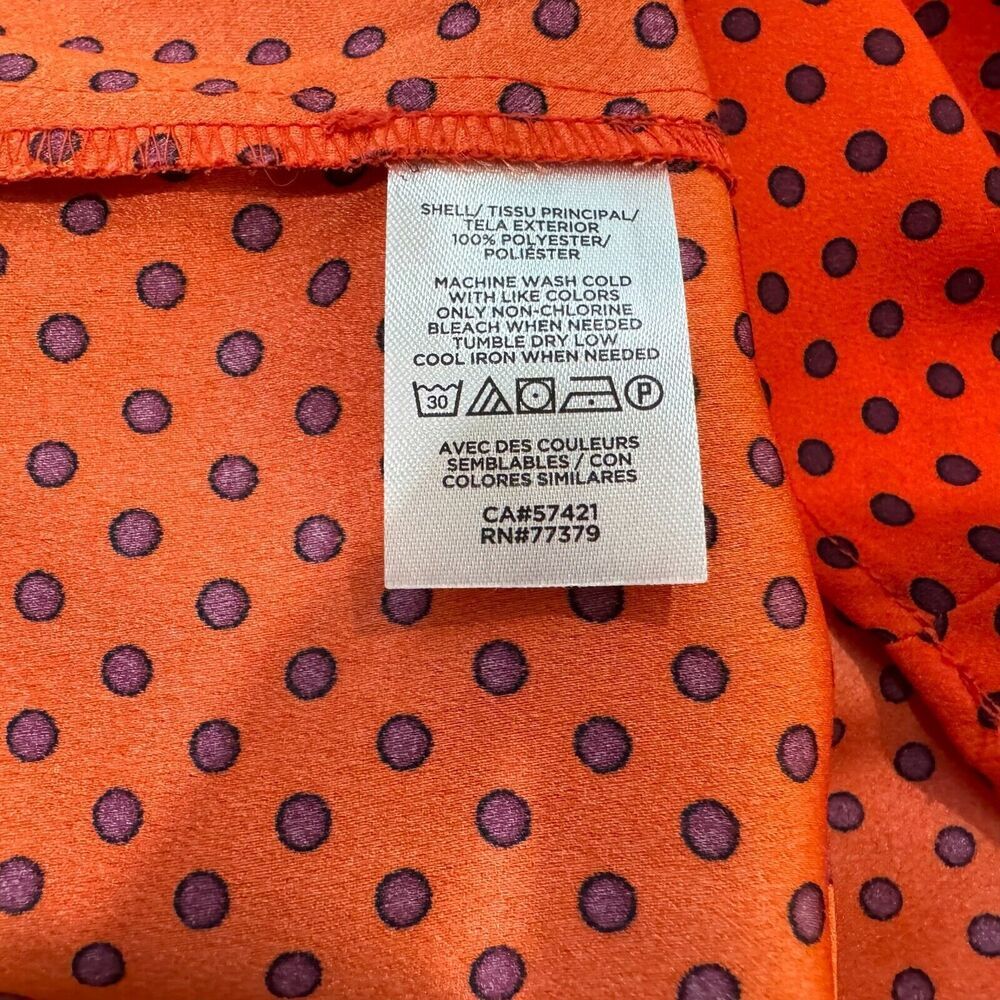 Ann Taylor Top Sz XXSP Orange Polka Dot Side Ruche and Tie Boat Neck Sleeveless