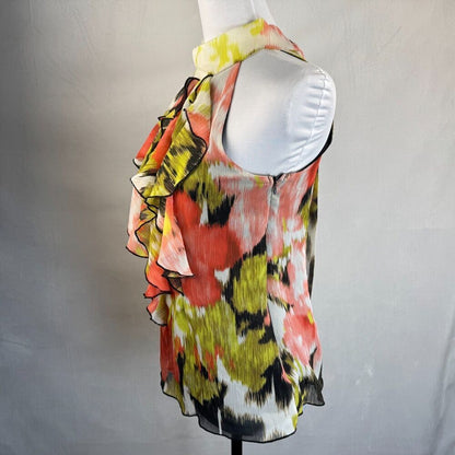 BCX Halter Top Sz S Multicolor Lined Ruffled Front Sleeveless