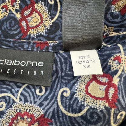 Liz Claiborne Women Sz 8 Silk Scoop Neck Black Blue Floral Print Short Sleeve