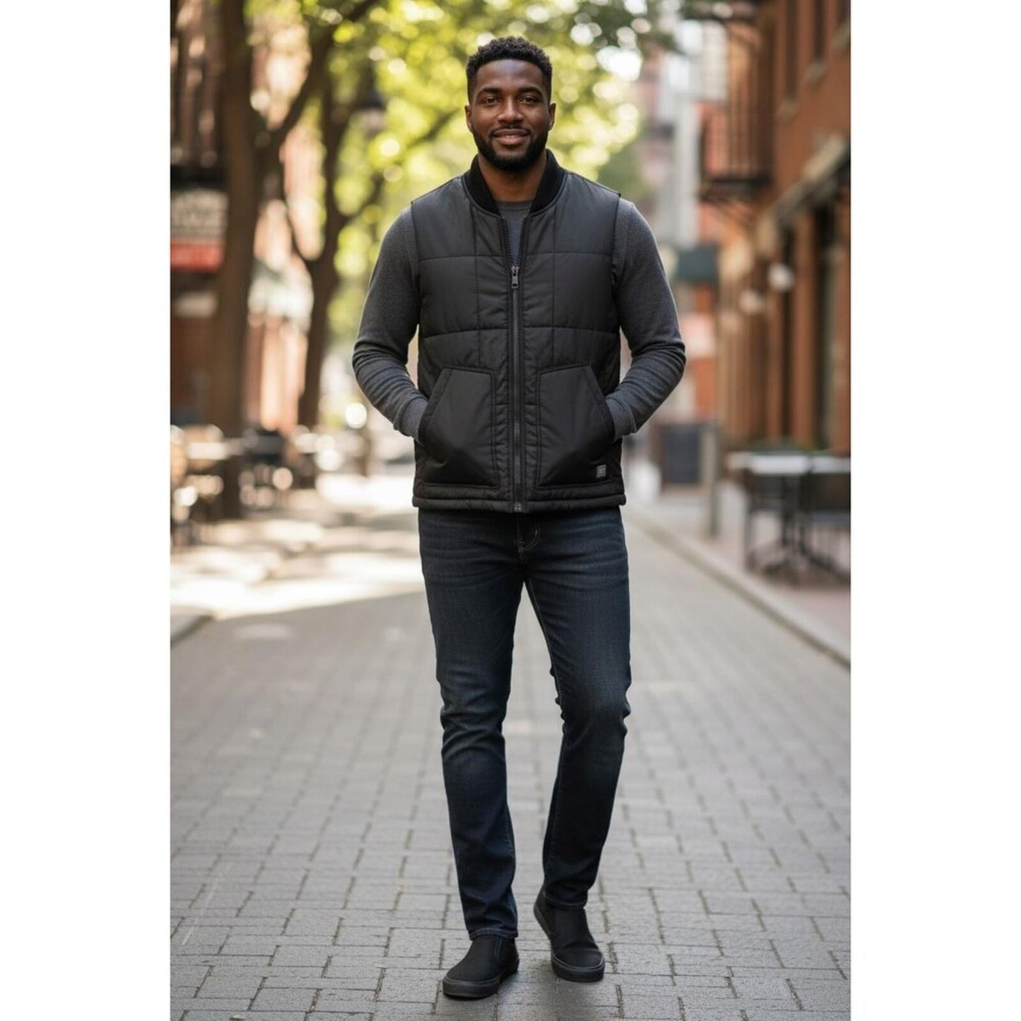 Weatherproof Vintage Men Medium Black Puffer Vest Fleece Lined Zip Pockets NWT