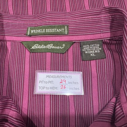 Camisa de mujer Eddie Bauer talla XL, rosa a rayas, manga larga, con botones