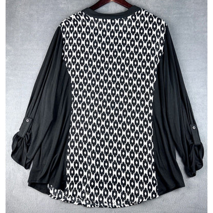 Alyx Blouse Sz 3X Sheer Black White 2-Piece V-Neck roll up sleeves