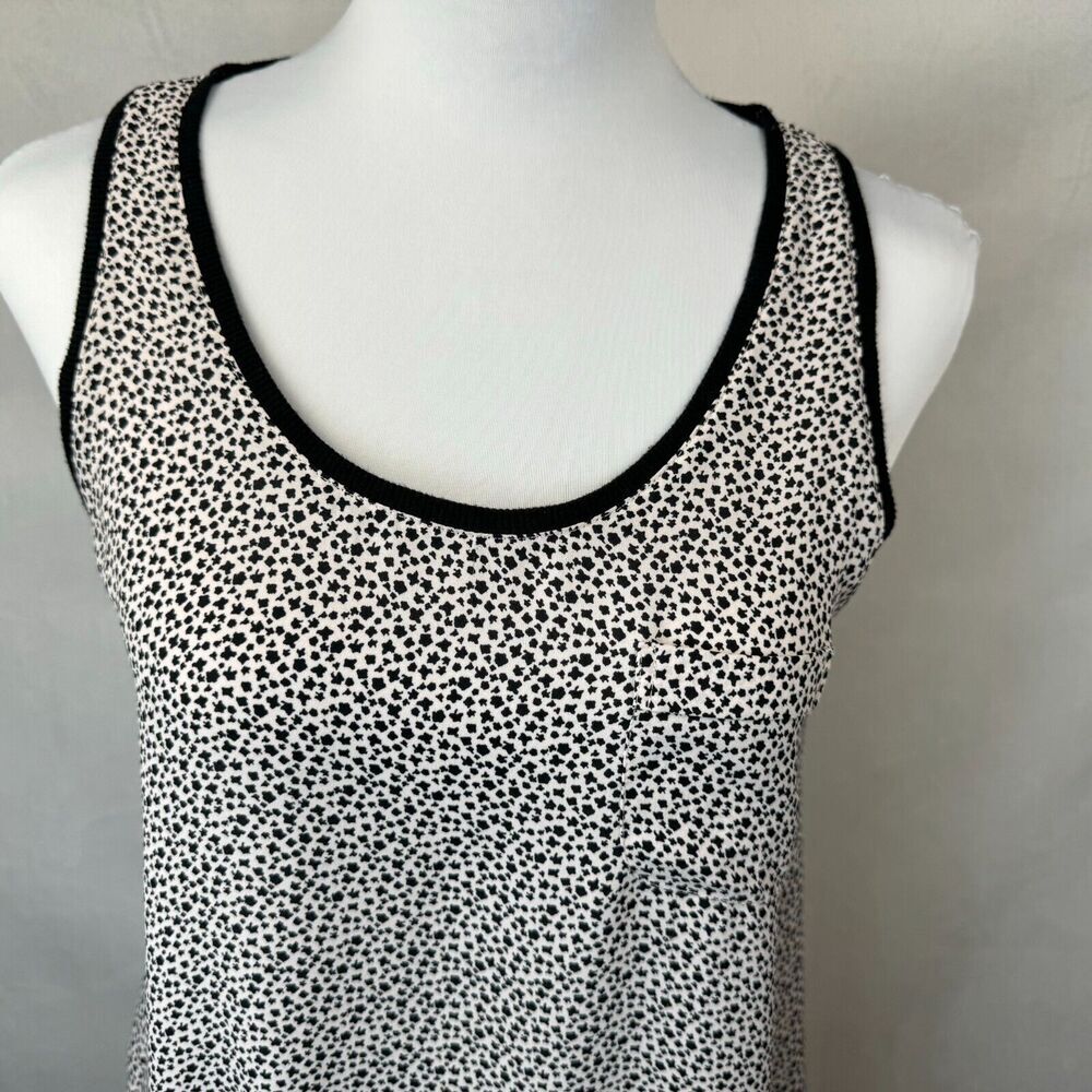 LOFT Anne Taylor Printed Tank Top Sz XS Front Pocket Scoop Neck knit black trim