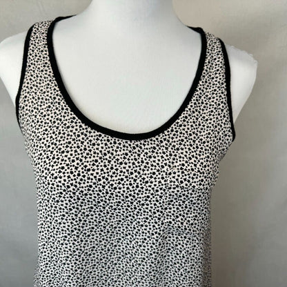 LOFT Anne Taylor Printed Tank Top Sz XS Front Pocket Scoop Neck knit black trim