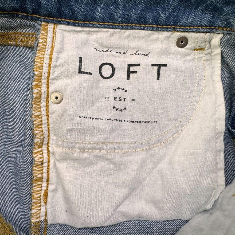 Loft Ladies Sz 2 Denim Frayed Skirt Blue Jean Light Wash Raw Hem Stretch