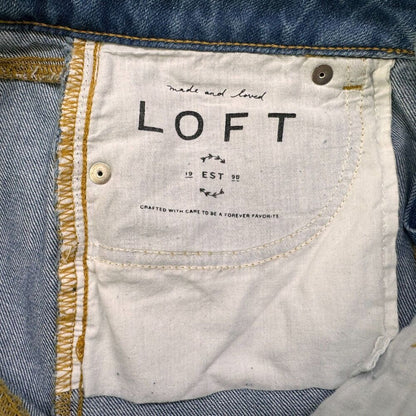 Loft Ladies Sz 2 Denim Frayed Skirt Blue Jean Light Wash Raw Hem Stretch